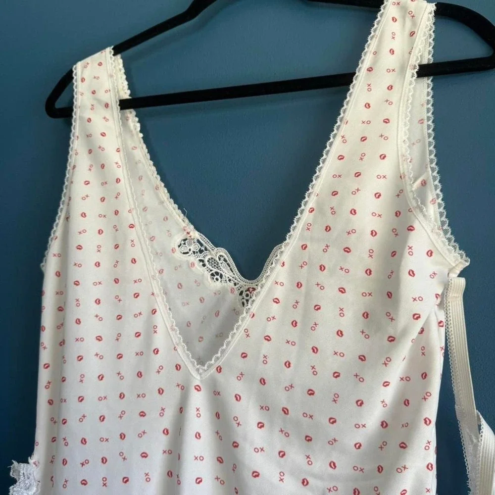 Vintage Lingerie Set Women's Size‎ Small White Red Lace Ruffle Heart XOXO Twee